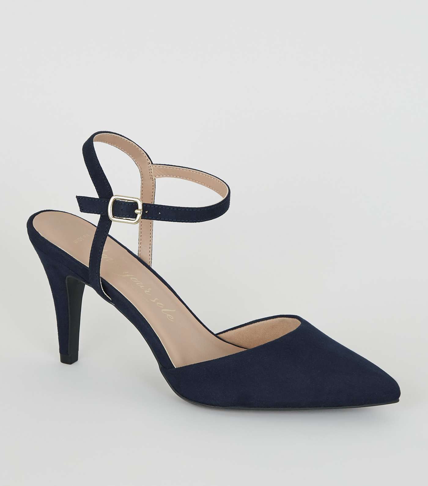 Wide Fit Navy Suedette Pointed Courts
