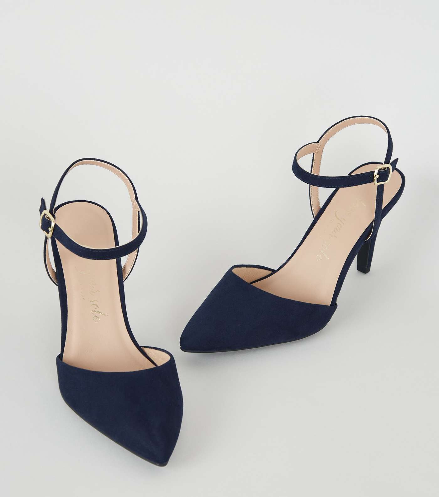 Wide Fit Navy Suedette Pointed Courts Image 3