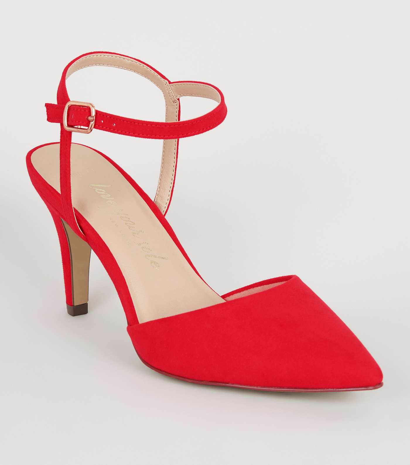 Wide Fit Red Suedette Pointed Courts