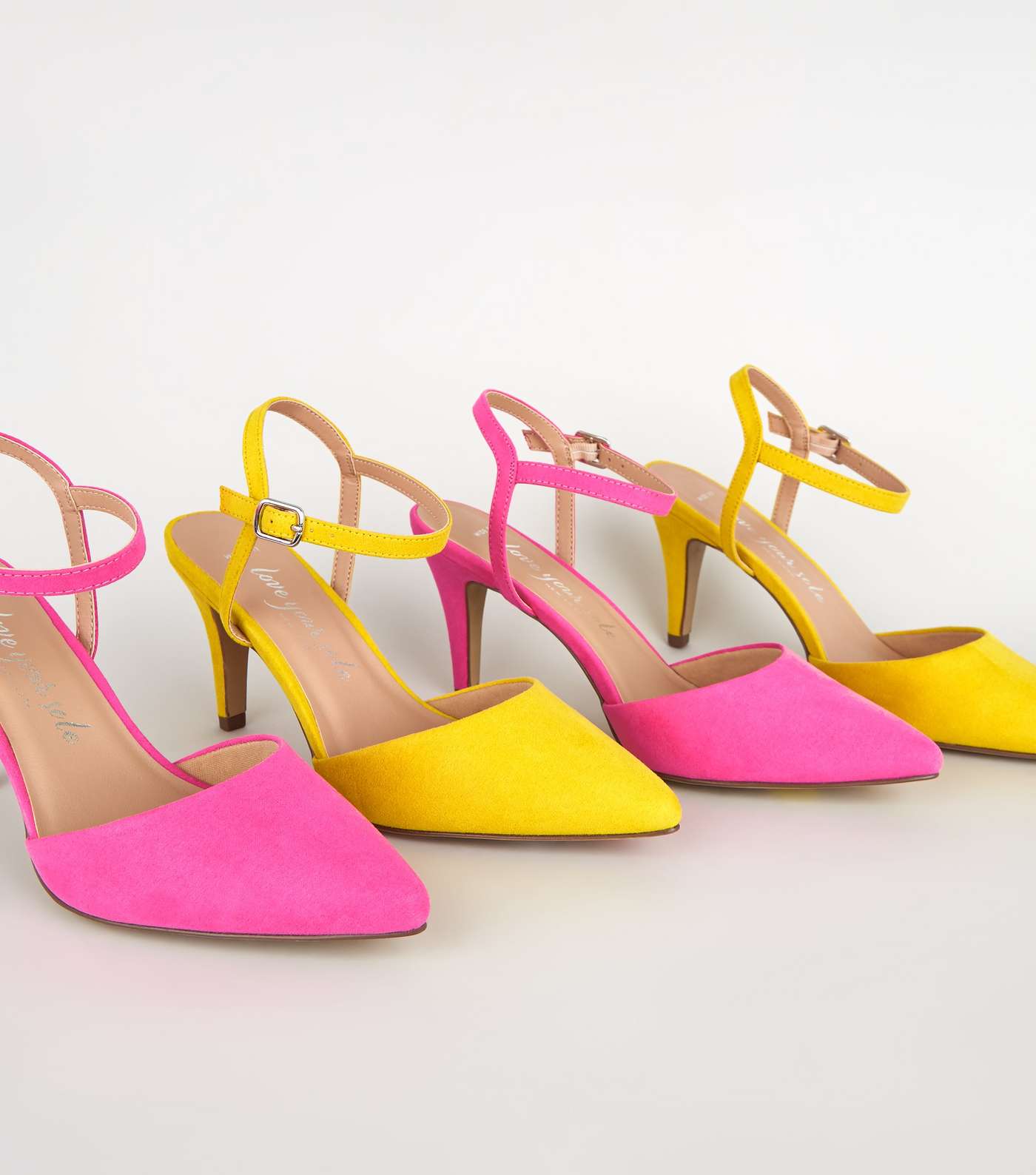 Wide Fit Bright Pink Suedette Pointed Courts Image 4