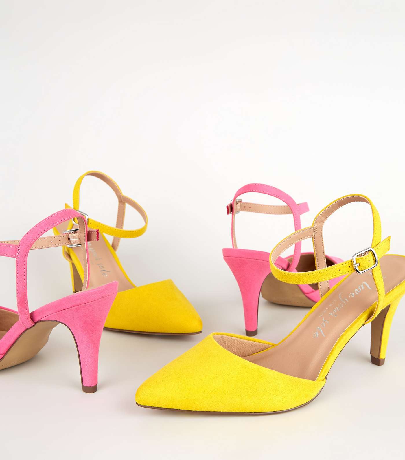 Wide Fit Yellow Suedette Pointed Courts Image 4