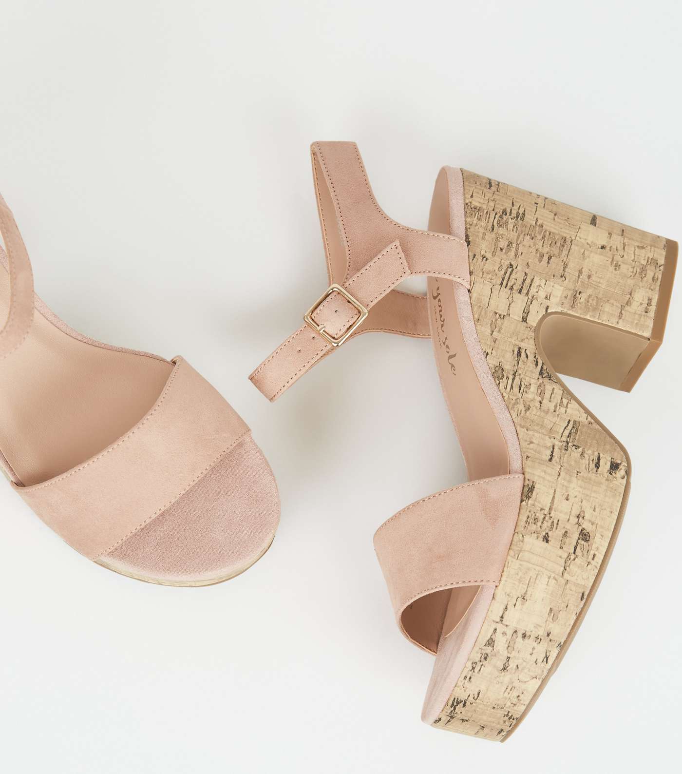 Cream Suedette Chunky Cork Sandals Image 3