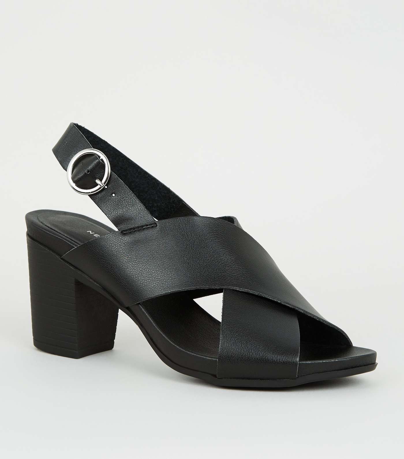 Black Leather-Look Cross Strap Heels
