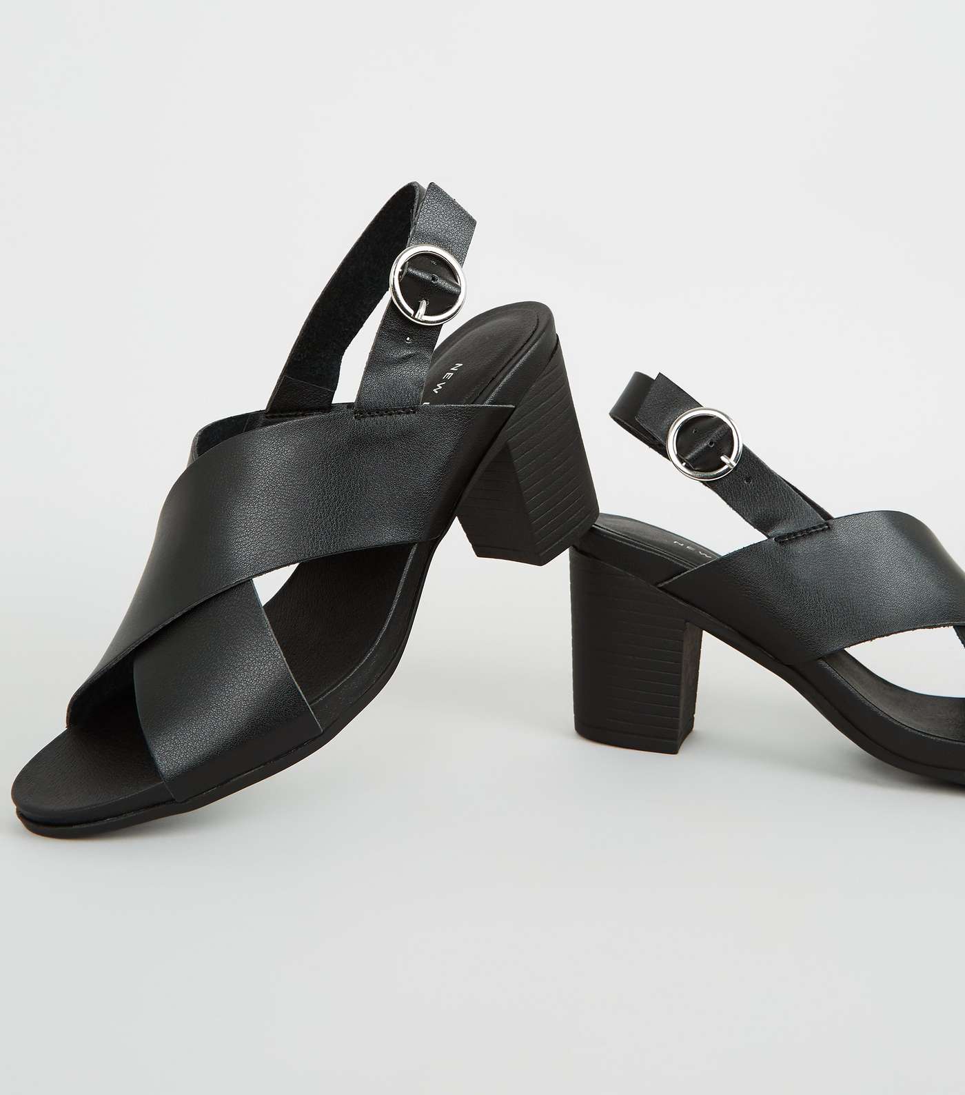 Black Leather-Look Cross Strap Heels Image 3