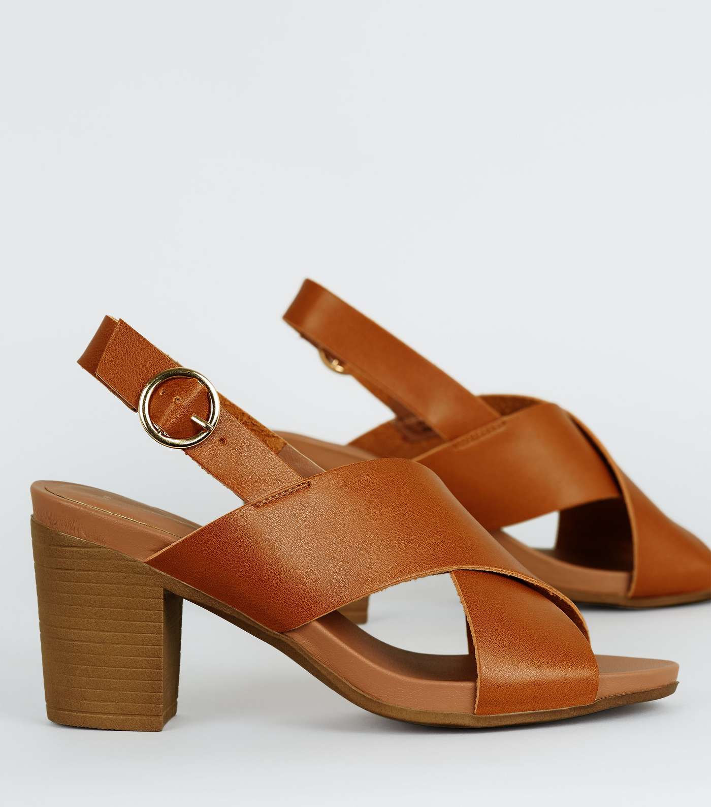 Tan Leather-Look Cross Strap Heels Image 4