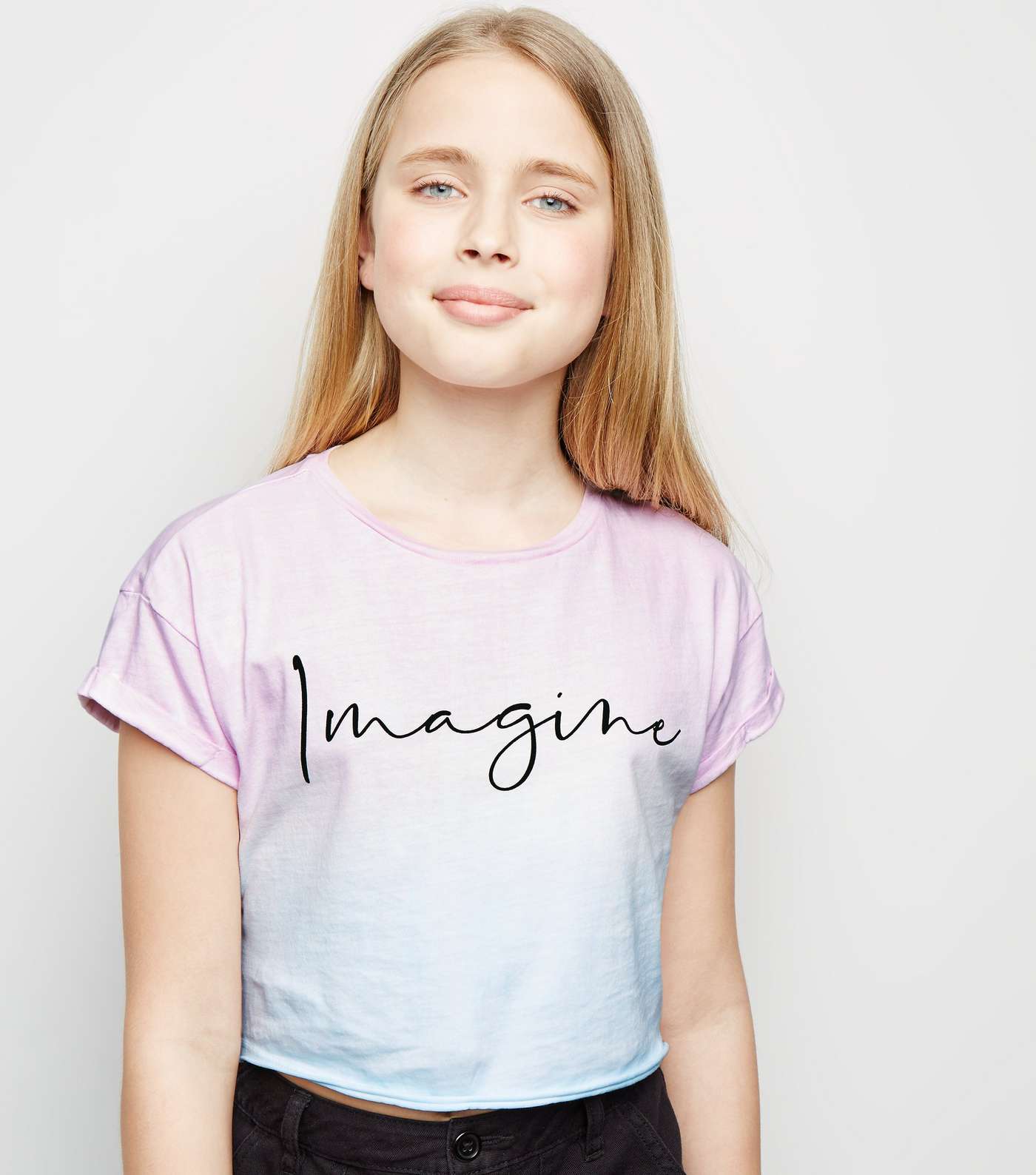 Girls Pink Tie Dye Imagine Slogan T-Shirt