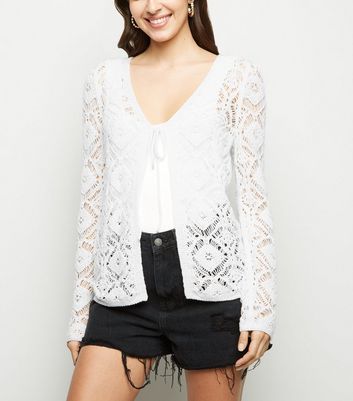 Cream Crochet Tie Front Cardigan | New Look