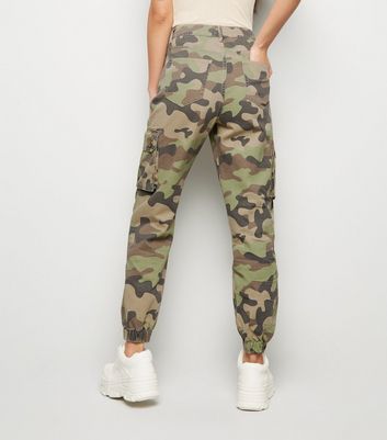 Green Camo Denim Utility Trousers New Look