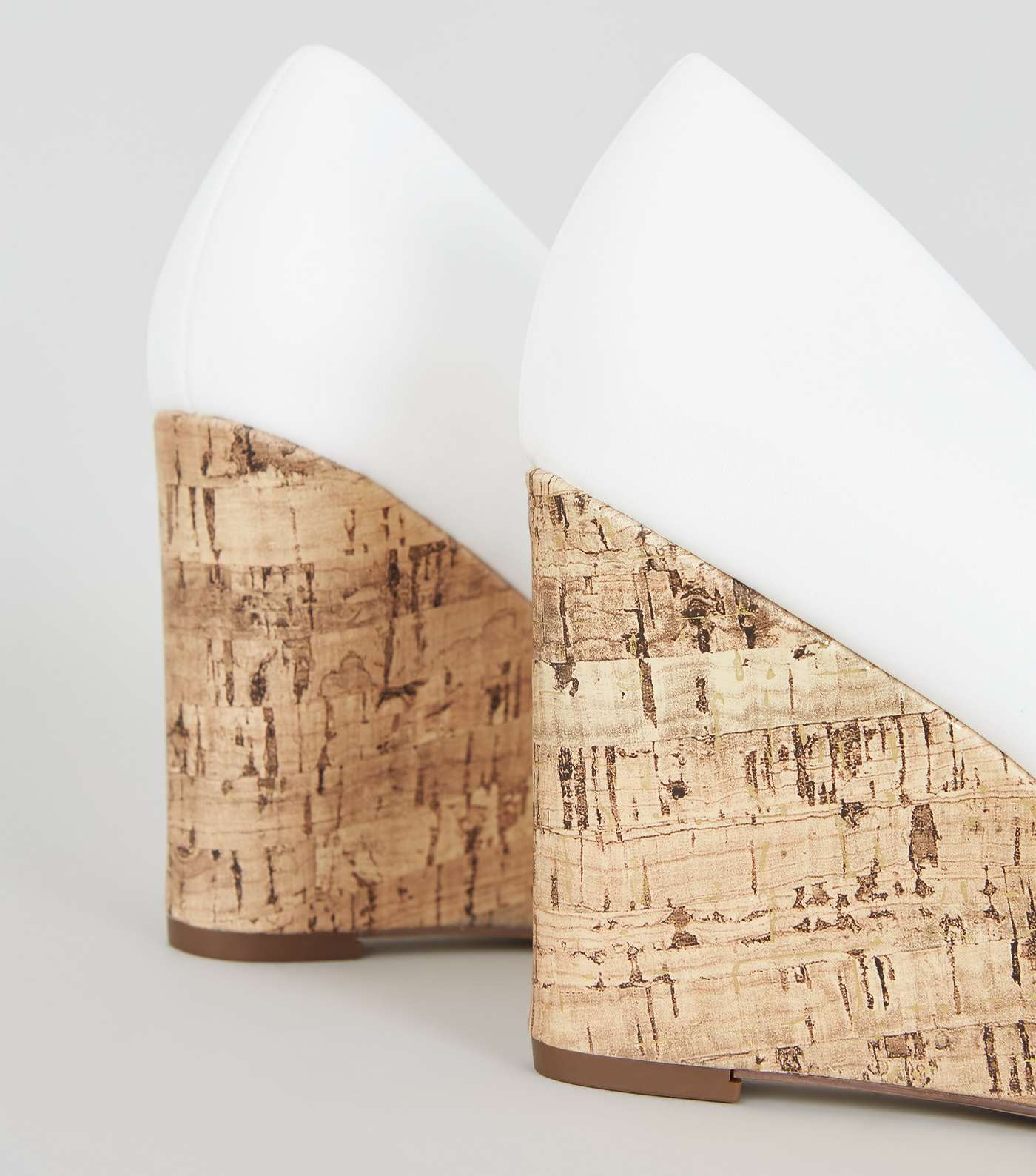 Wide Fit White Leather-Look Cork Wedges Image 3