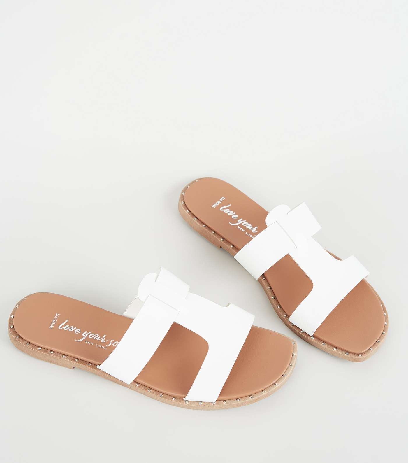 Wide Fit White Interlocked Strap Footbed Sliders Image 3