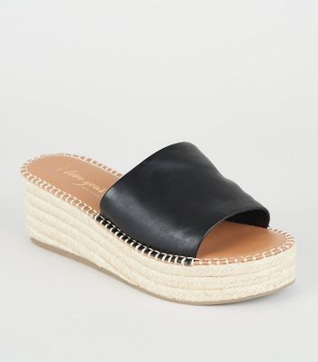 Wide Fit Black Leather-Look Espadrille 