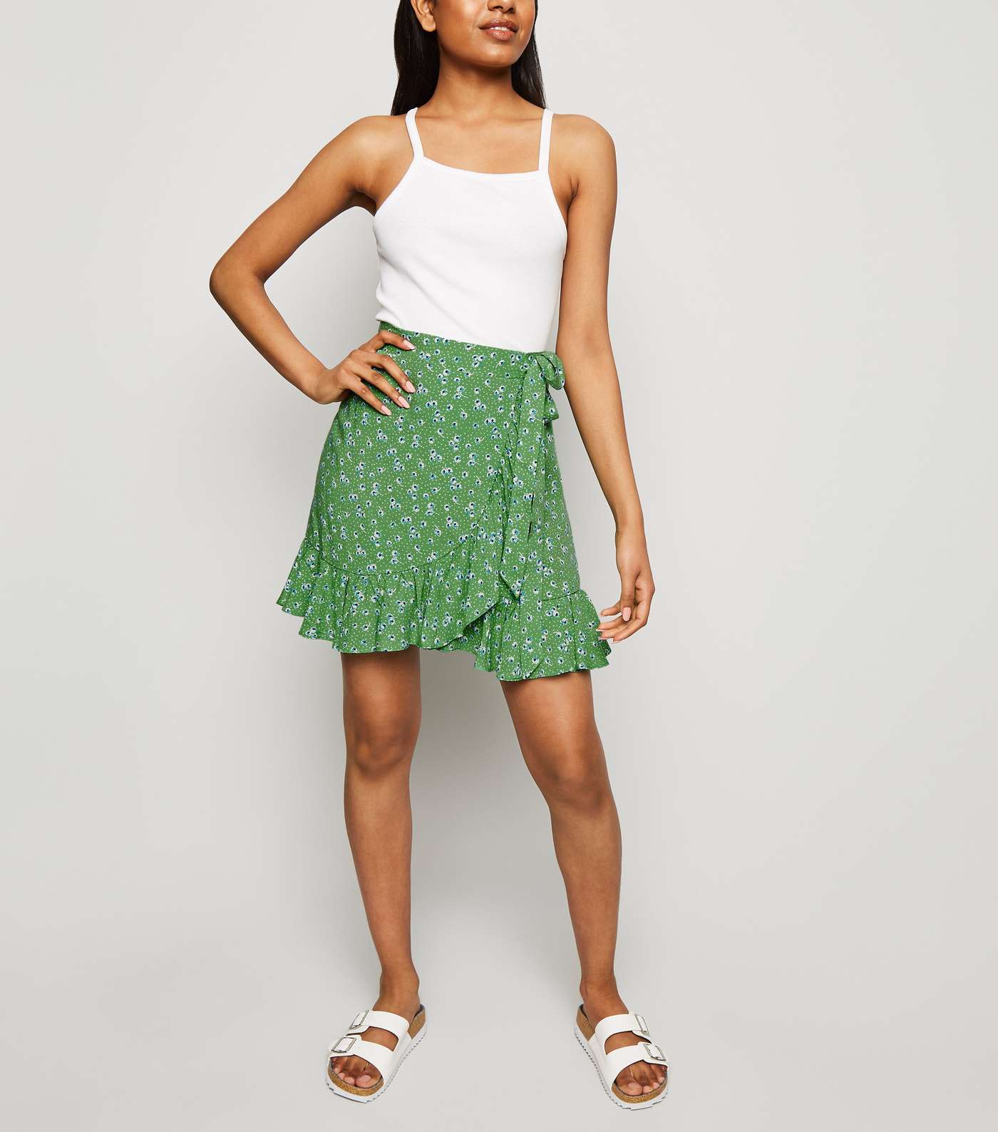 Petite Green Floral Ruffle Trim Mini Skirt Image 2