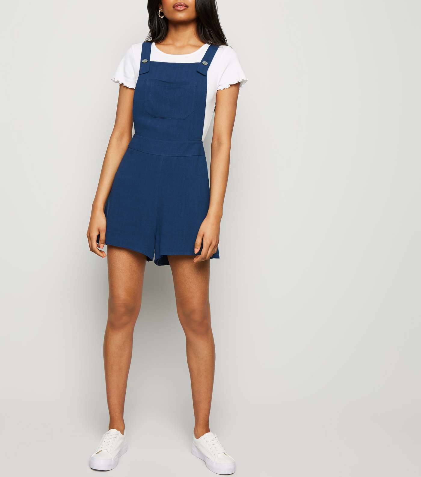 Petite Navy Linen Look Strappy Playsuit Image 2