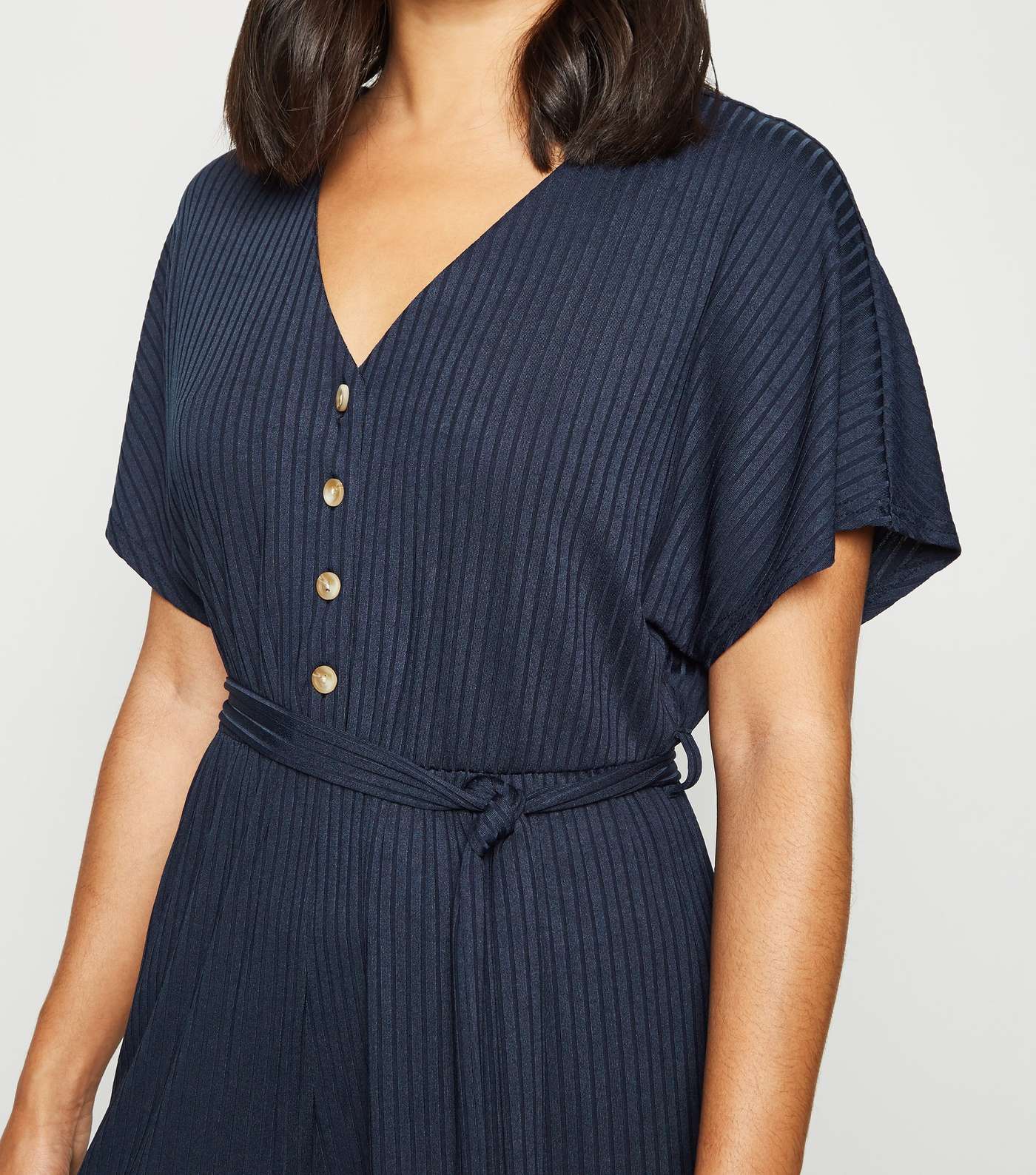 Petite Navy Ribbed Button Up Jumpsuit Image 2