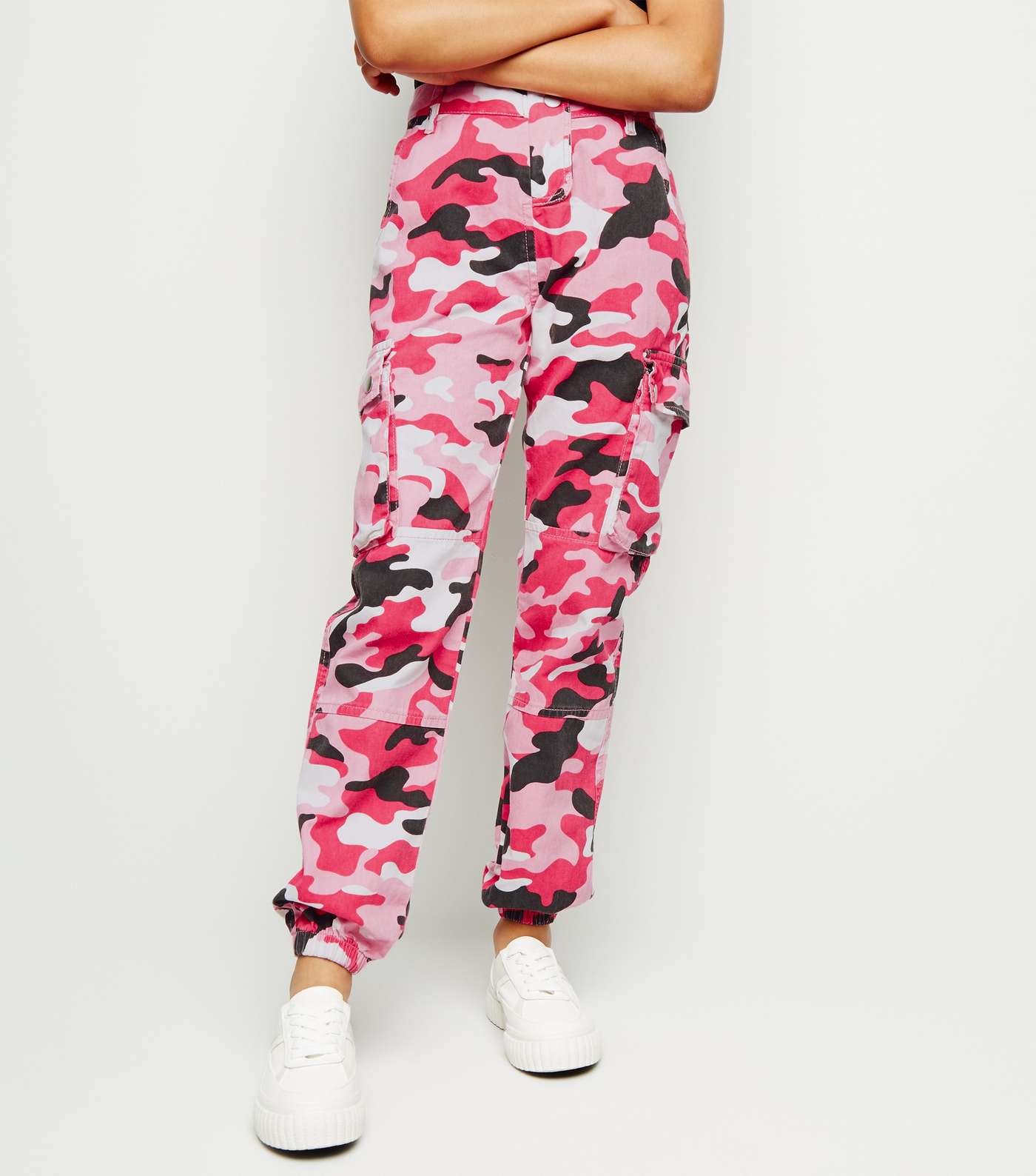 Girls Bright Pink Camo Utility Trousers Image 2