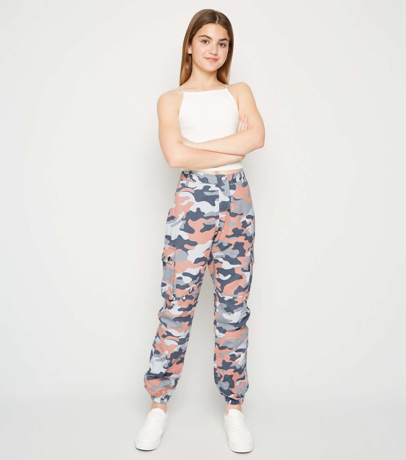 Girls Pink Camo Utility Trousers