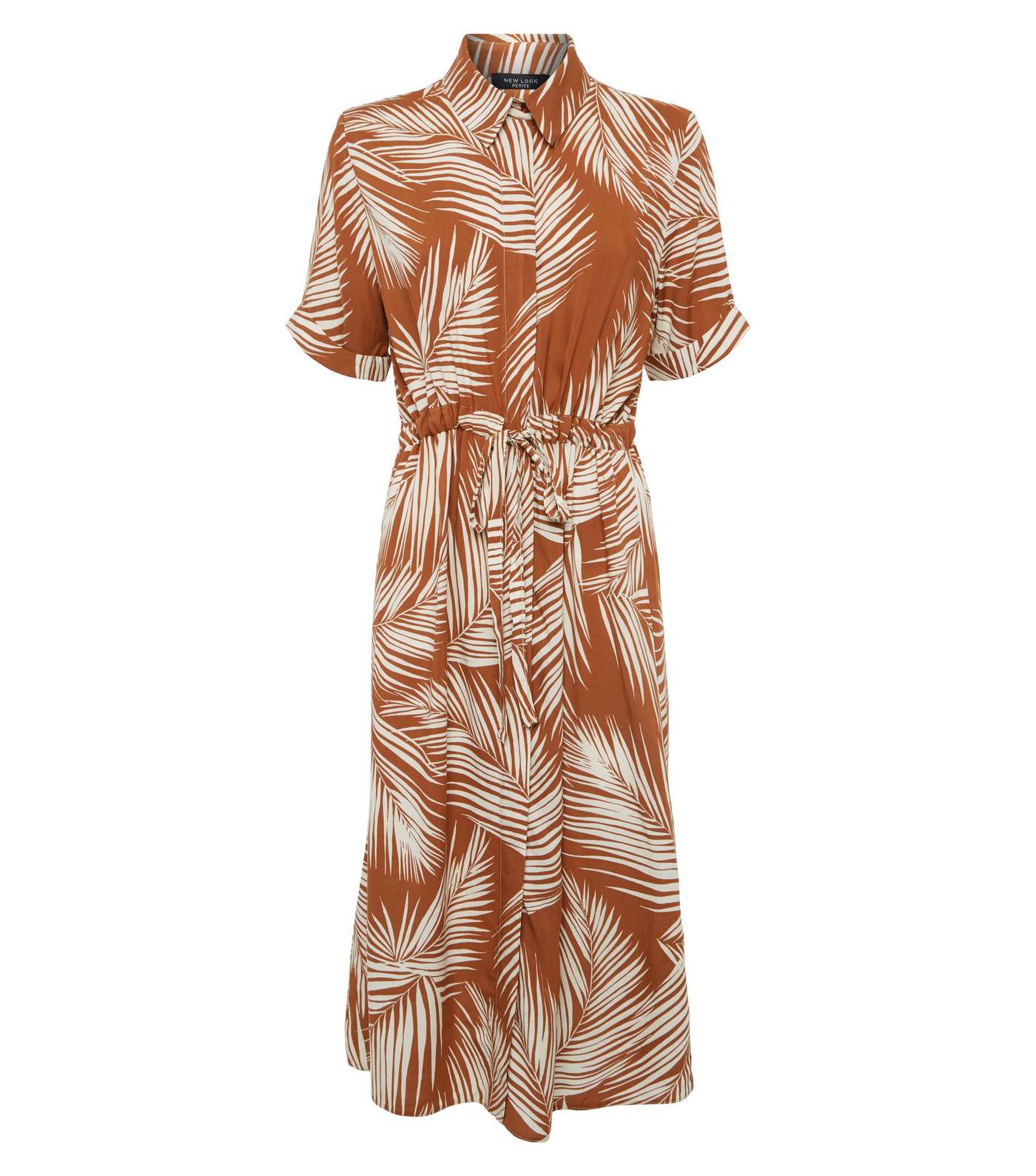 Petite Brown Palm Print Midi Shirt Dress Image 4
