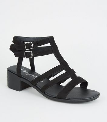 Wide Fit Black Caged Low Heel Footbed 