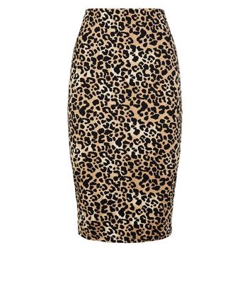 Image of Brown Leopard Print Pencil Skirt New Look