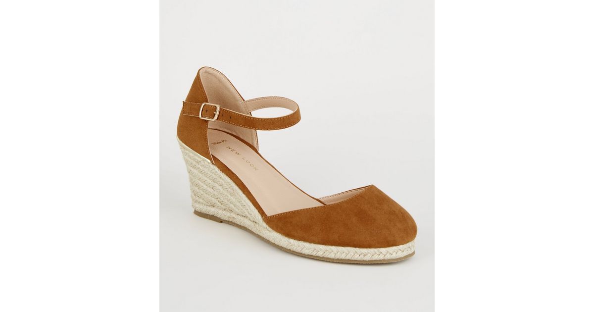 Wide Fit Tan Suedette Espadrille Wedges New Look