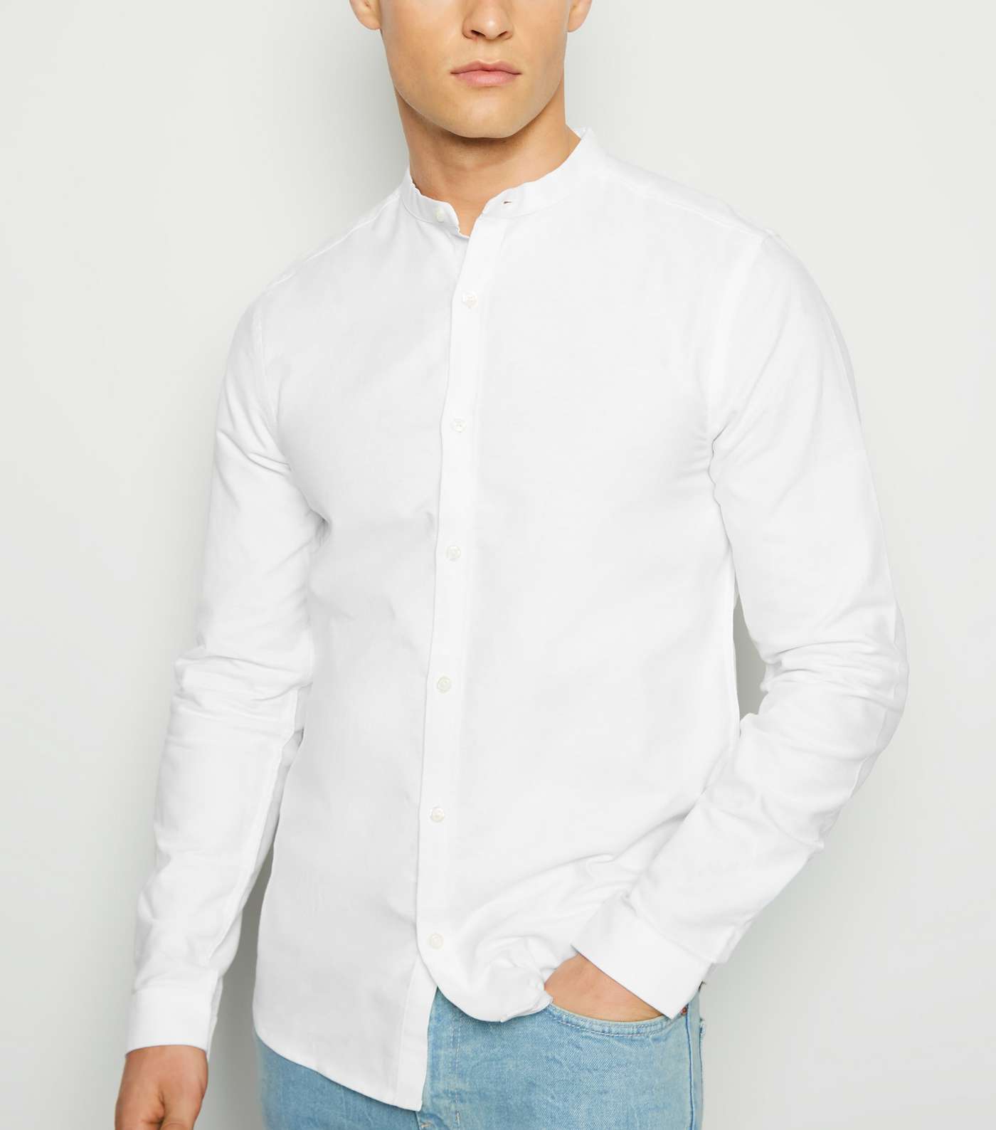 White Grandad Collar Oxford Shirt