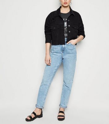 new look black cropped denim jacket