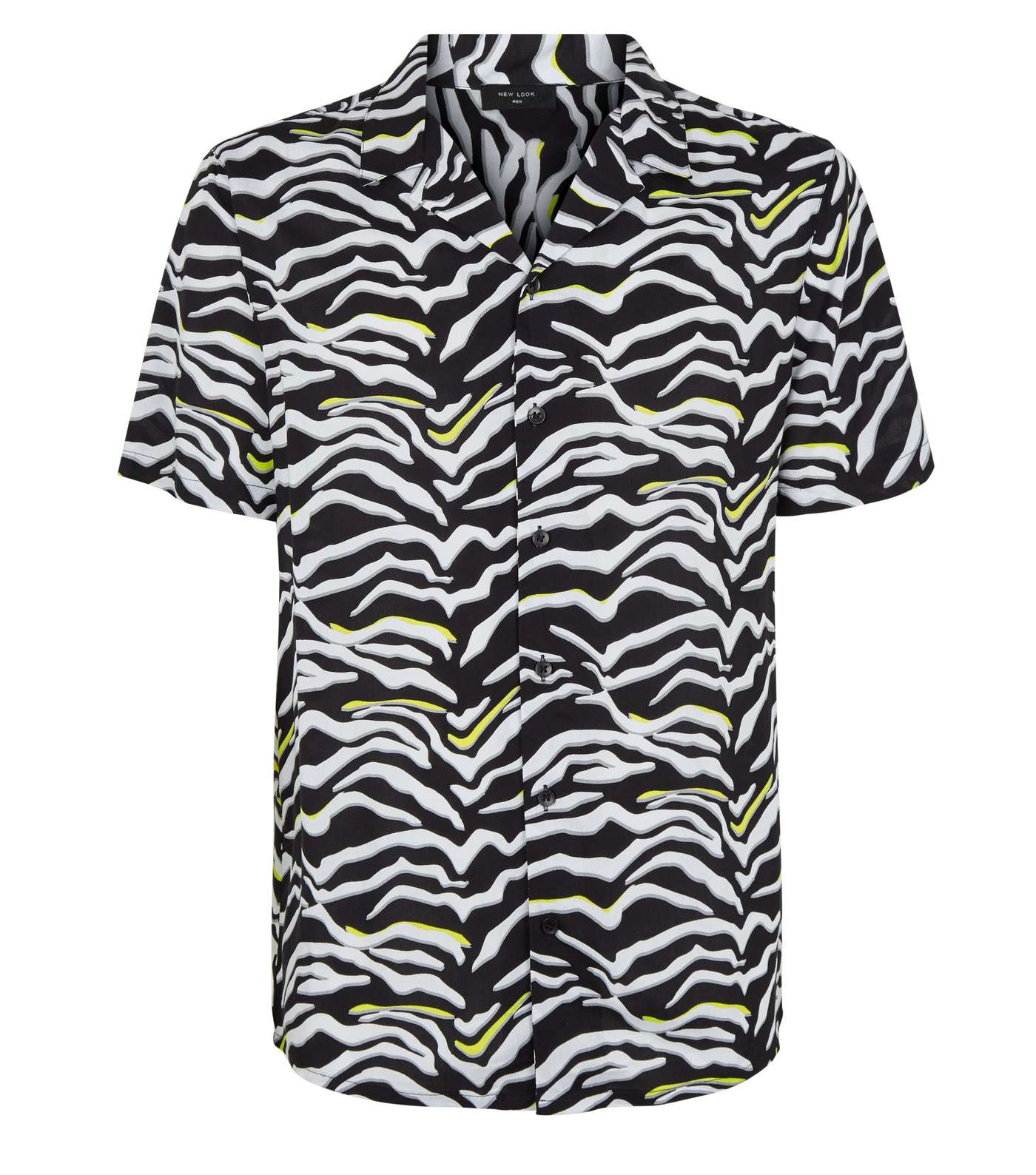 Black Neon Zebra Print Revere Collar Shirt Image 4