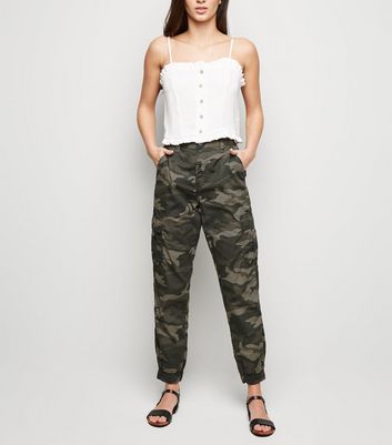 Urban Bliss Olive Camo Cuffed Cargo Trousers  New Look