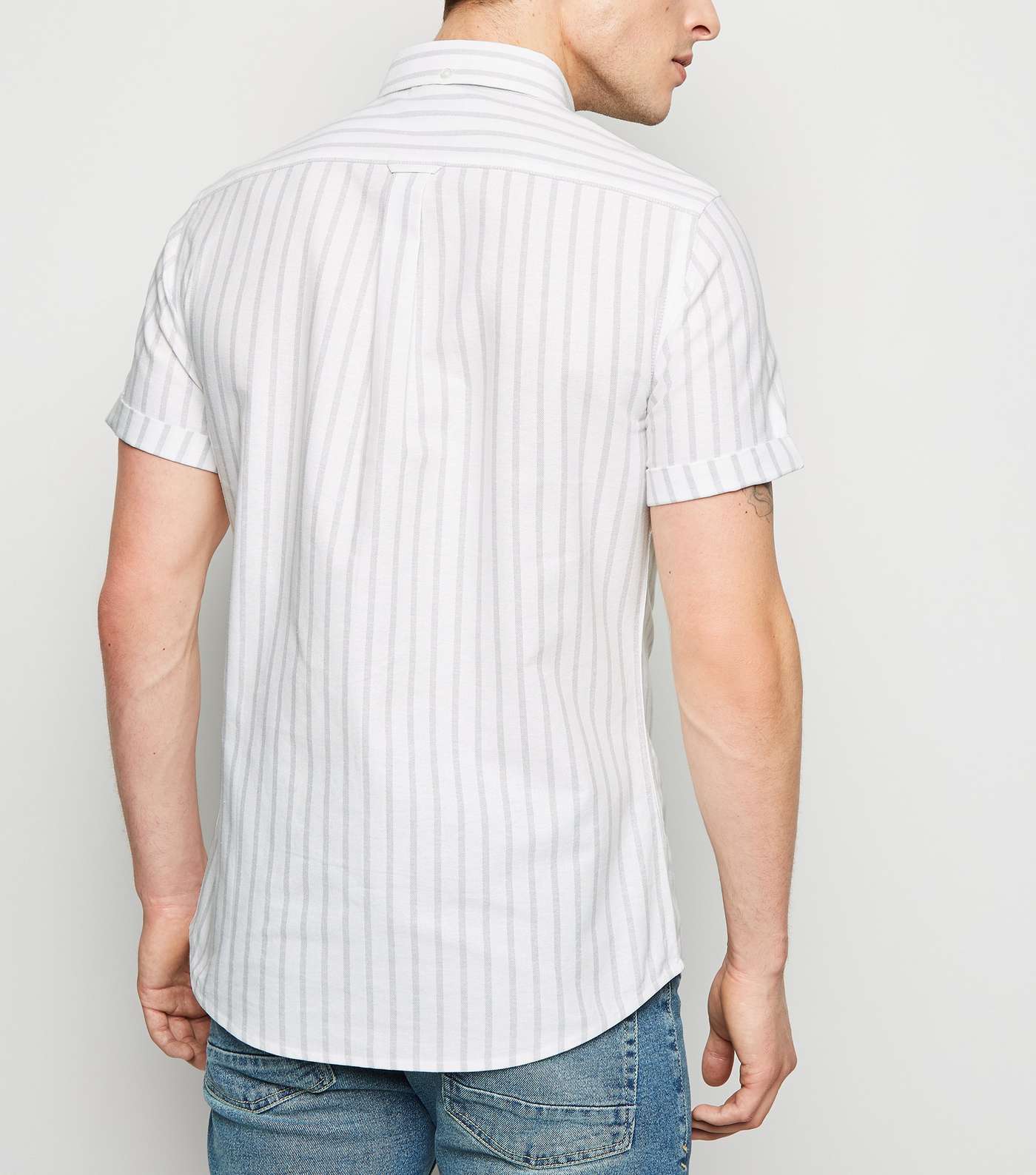 White Vertical Stripe Short Sleeve Oxford Shirt Image 3