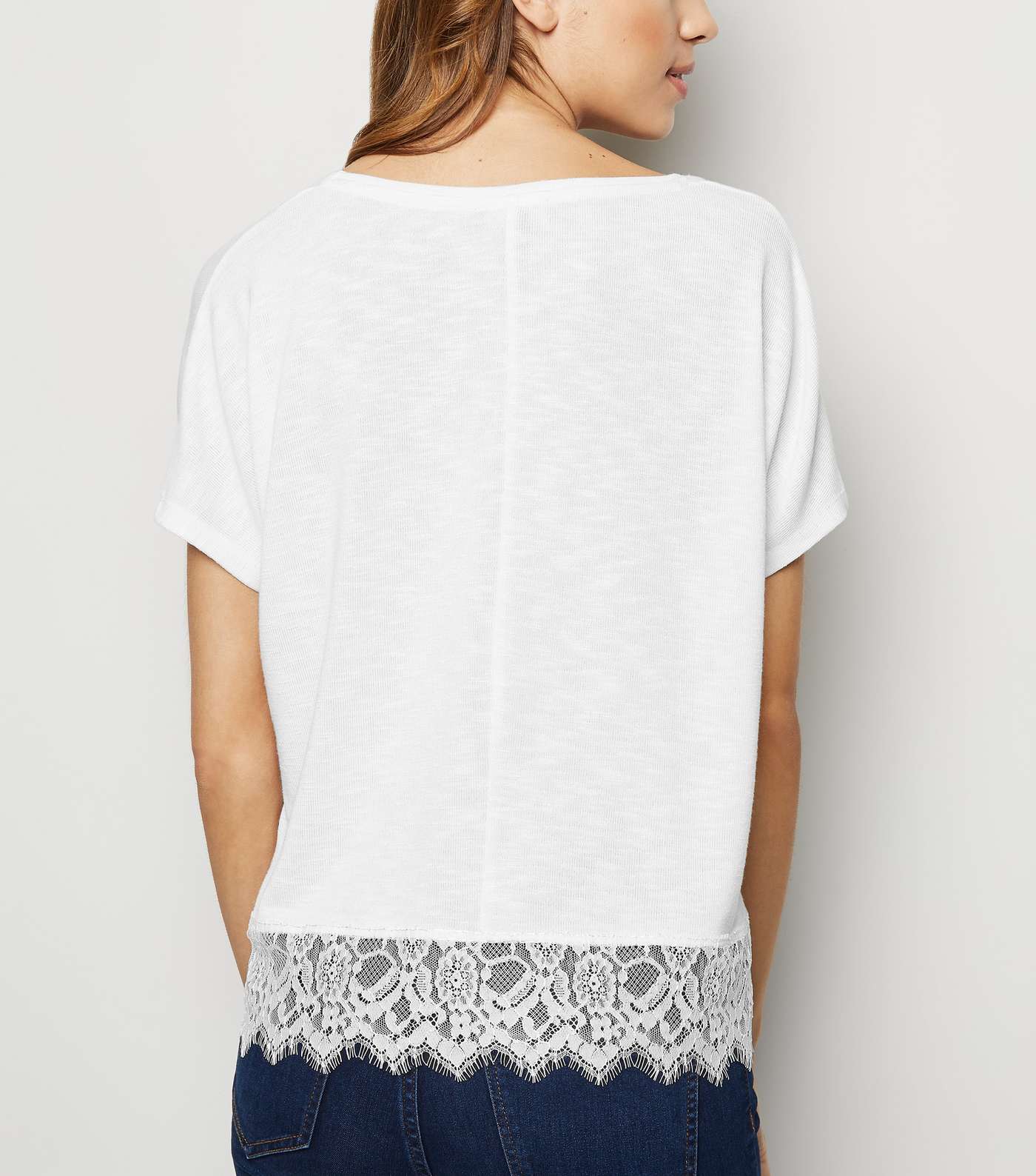 White Fine Knit Lace Hem T-Shirt Image 3