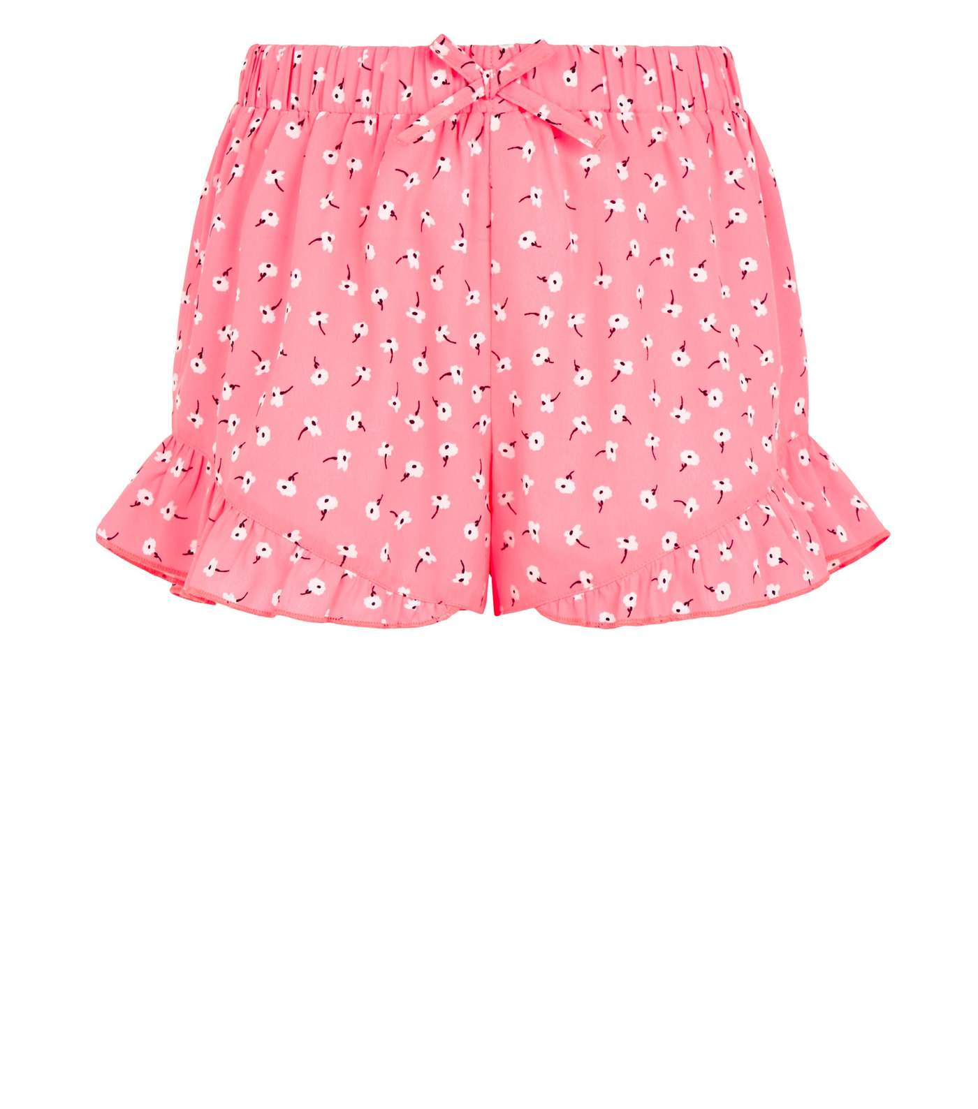 Girls Bright Pink Ditsy Floral Frill Shorts Image 4