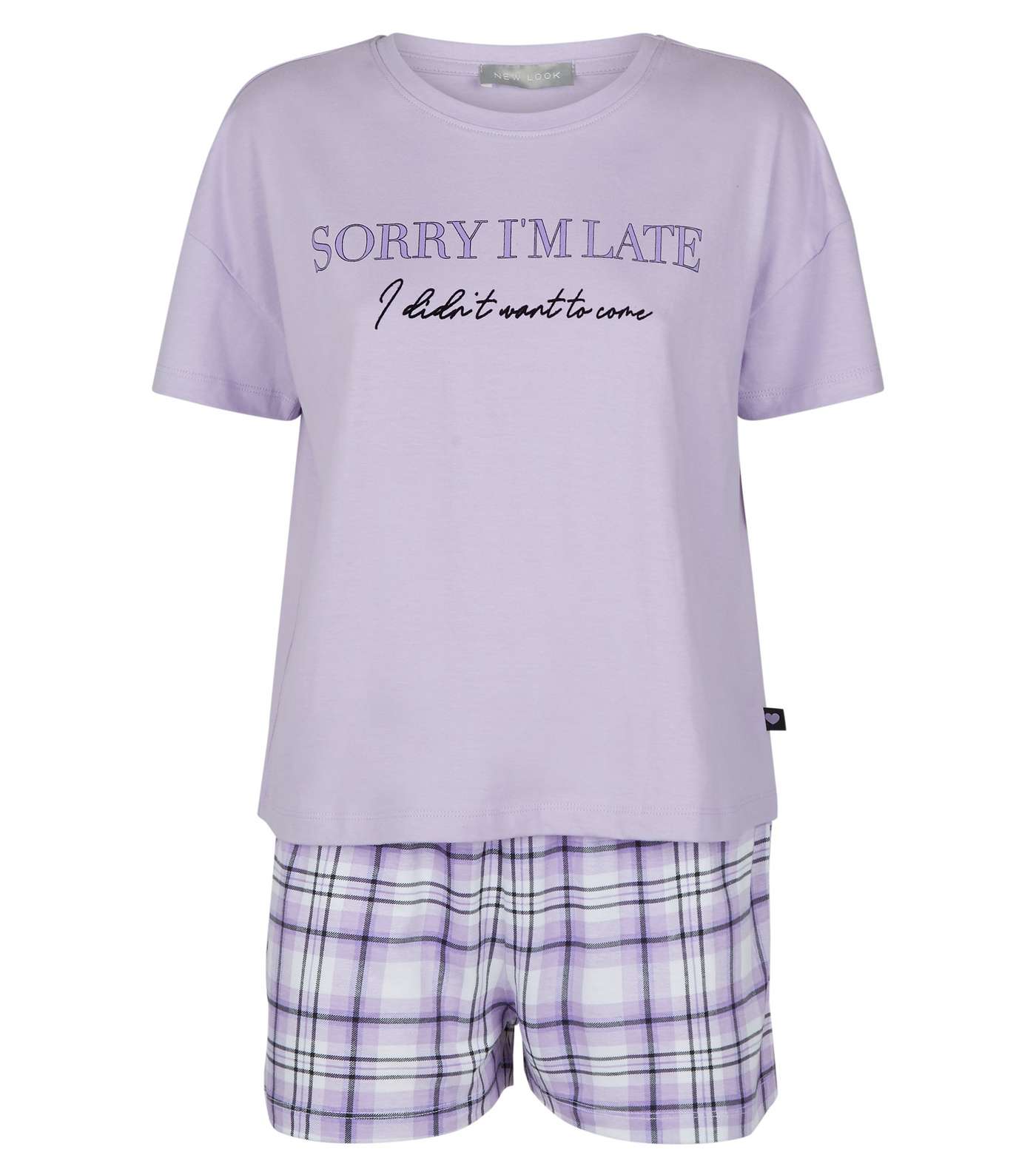Lilac Sorry I'm Late Slogan Pyjama Set Image 4
