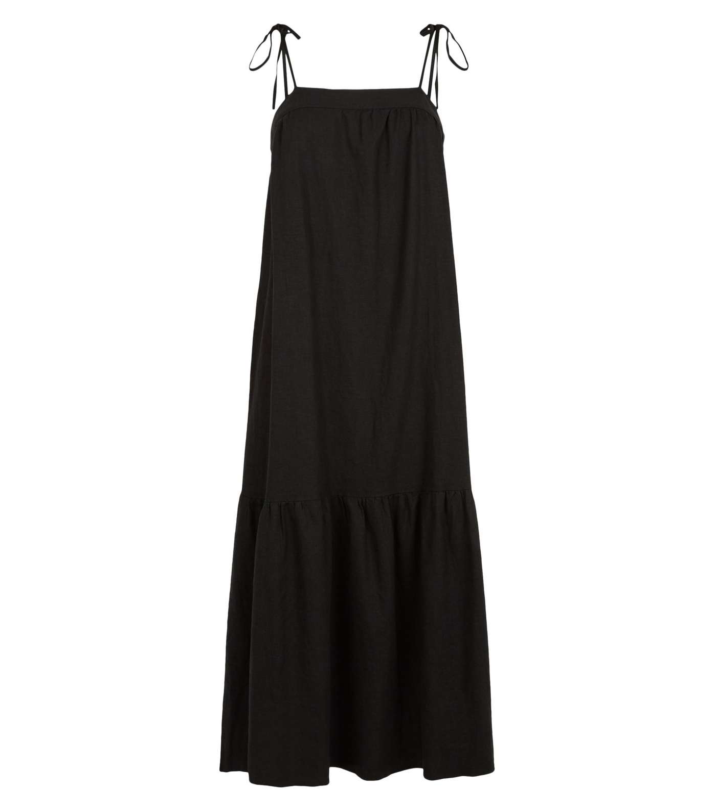 Black Linen Look Tiered Midi Dress Image 4