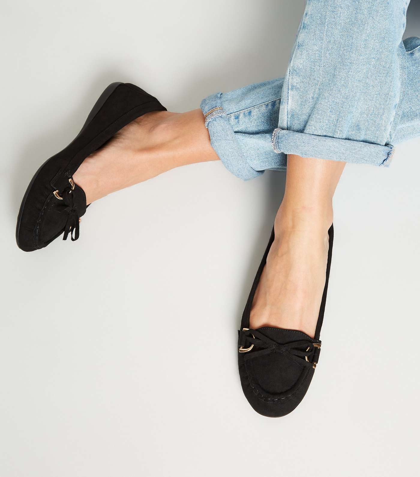 Wide Fit Black Bow Front Loafers Image 2
