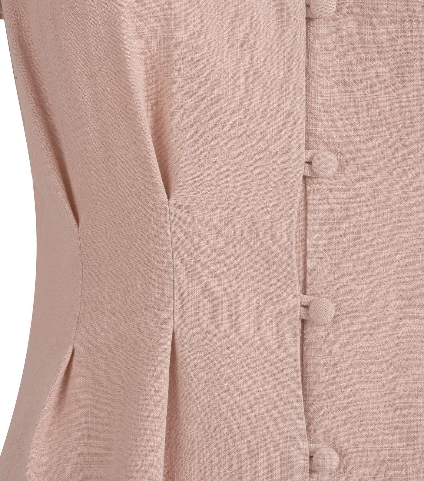 Pale Pink Linen Look Button Up Tea Dress Image 3