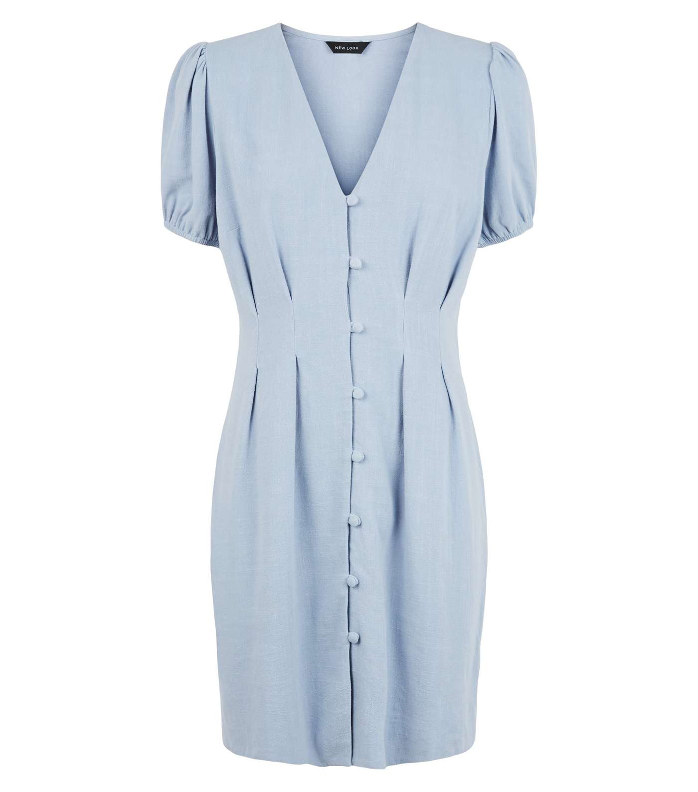 Blue Linen-Look Button Up Tea Dress Image 4