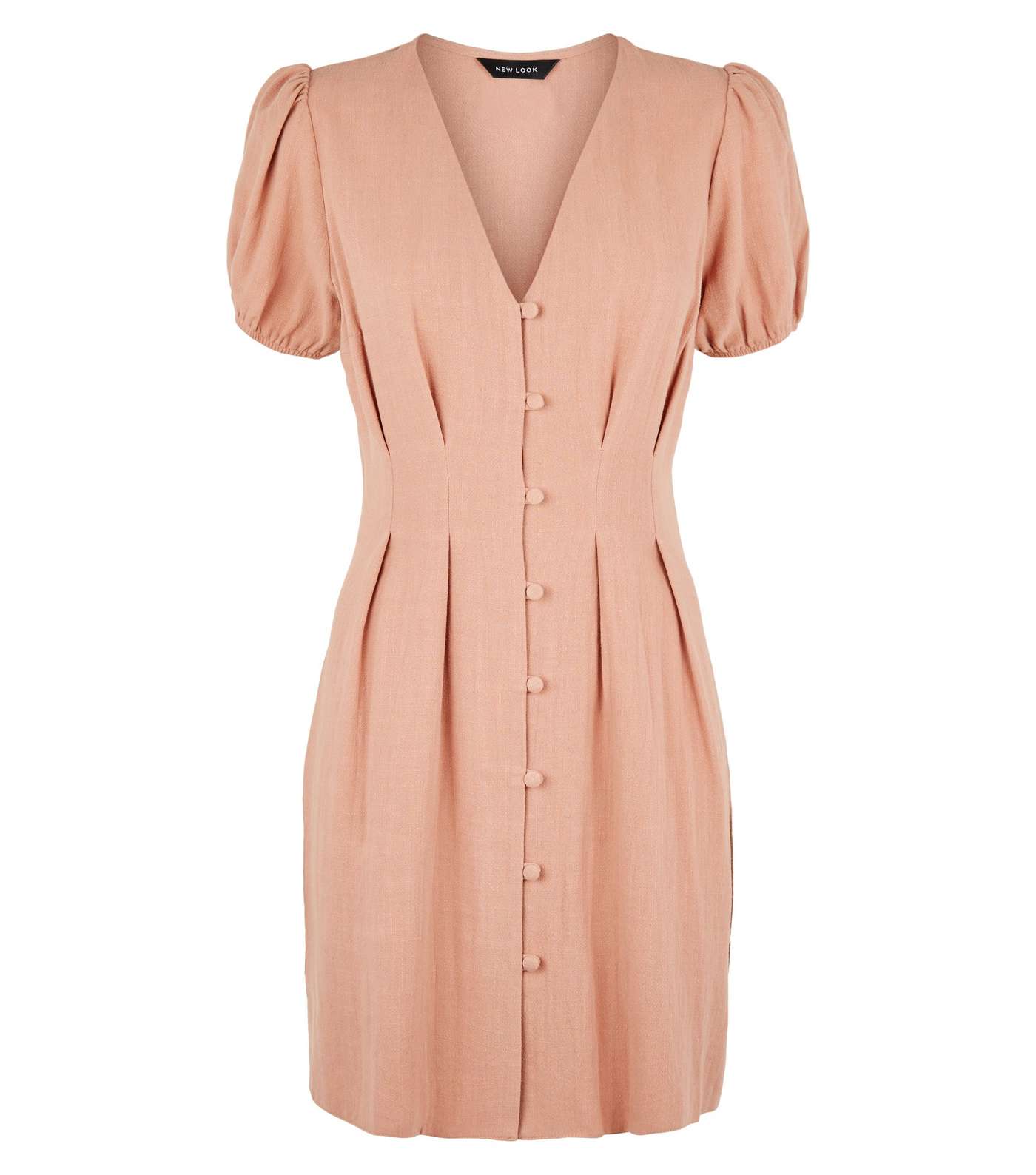 Mid Pink Linen-Look Button Up Tea Dress Image 4