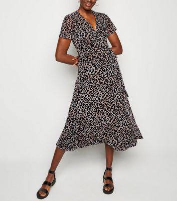 leopard print wrap dress new look