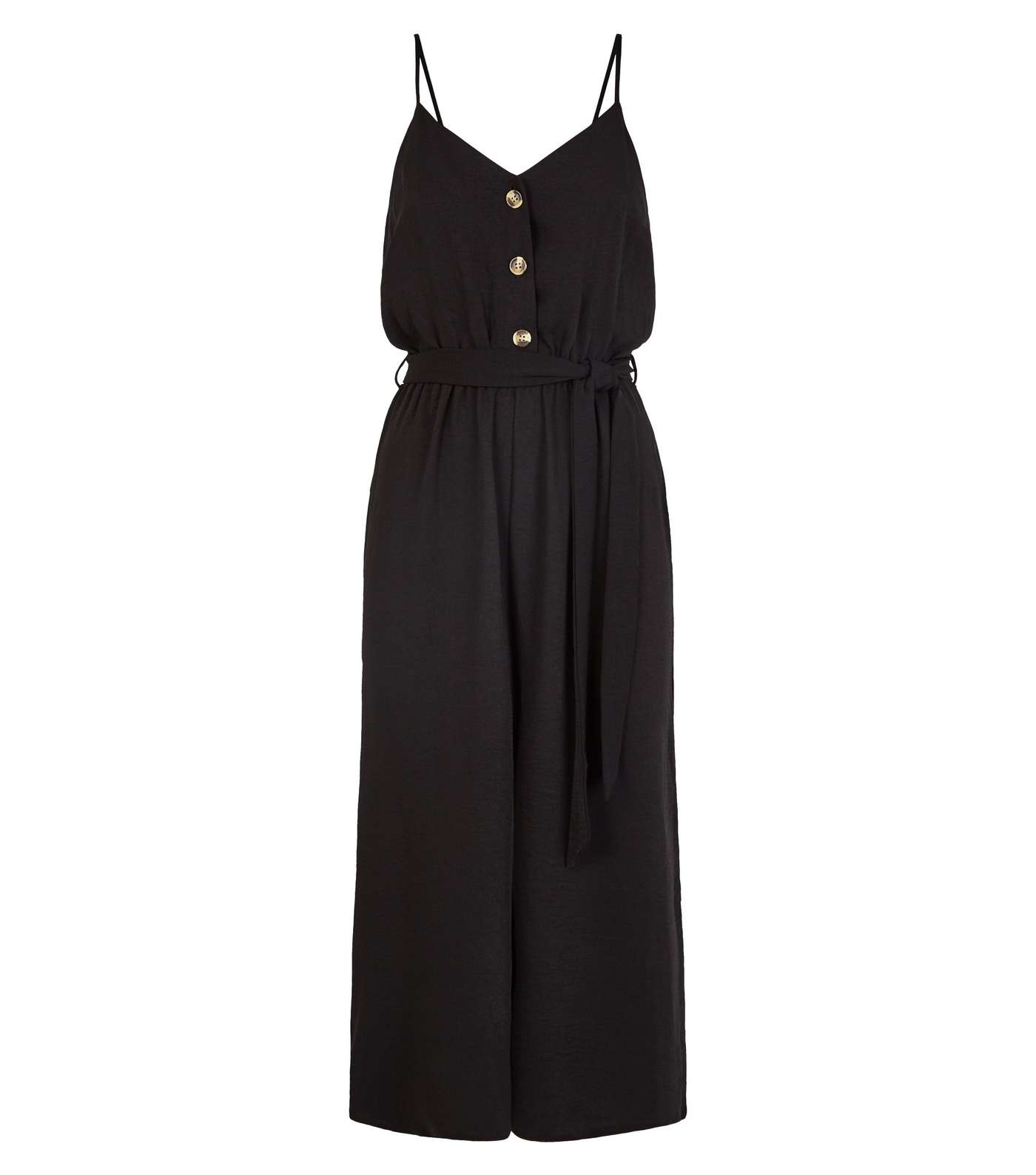 Black Herringbone Button Front Strappy Jumpsuit Image 4