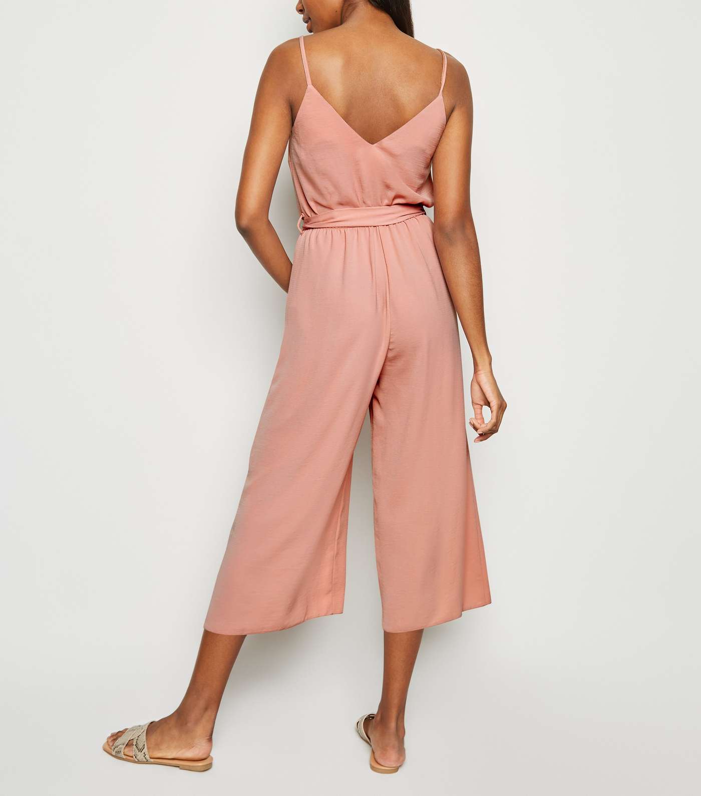 Pink Herringbone Button Front Strappy Jumpsuit Image 3