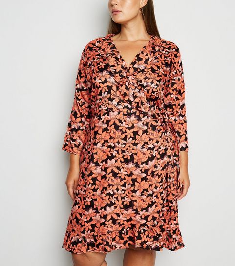 Blue Vanilla Curves - Robe portefeuille orange à imprimé floral