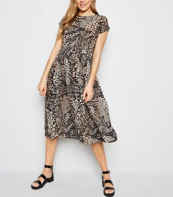 new look leopard print pleated dress