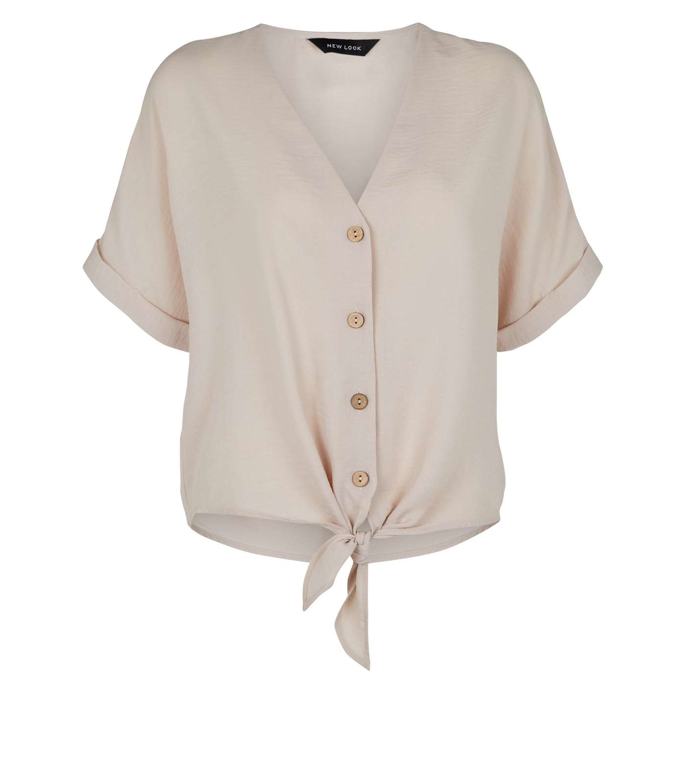 Stone Tie Front Button Up V Neck Shirt Image 4