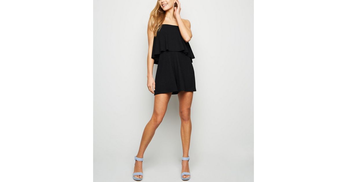 Black Frill Bandeau Playsuit | New Look