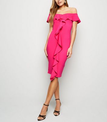 pink bardot midi dress