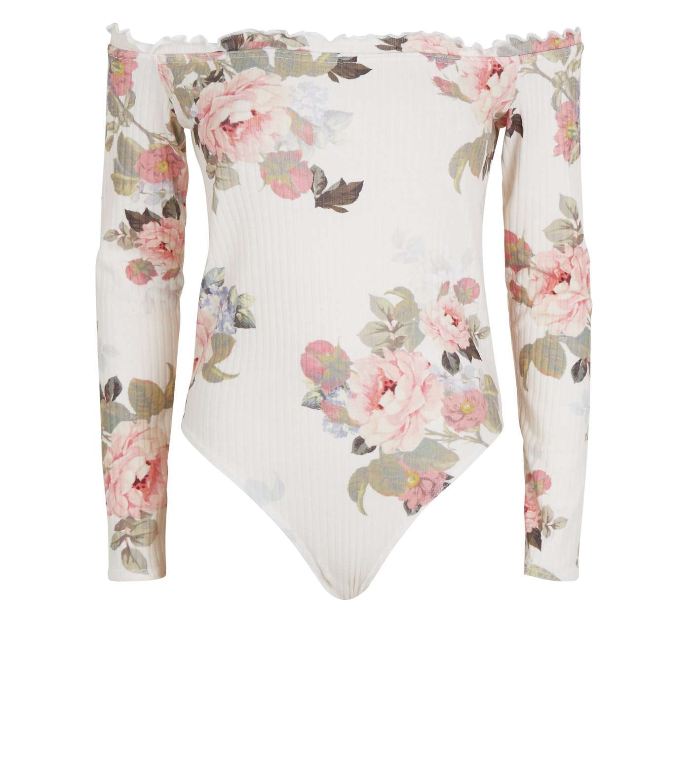 White Floral Frill Bardot Bodysuit Image 4