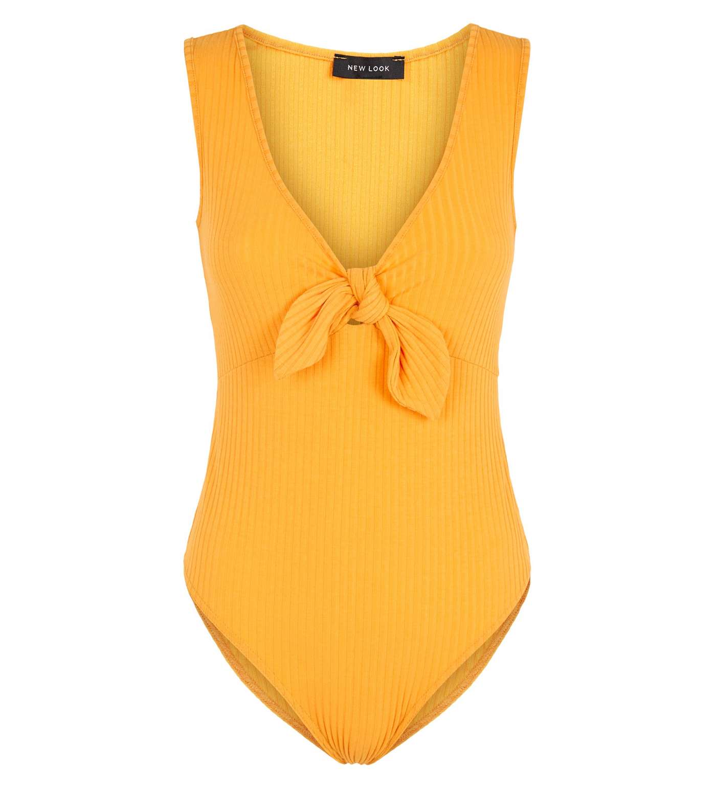 Yellow Ribbed Tie Front Bodysuit Image 4