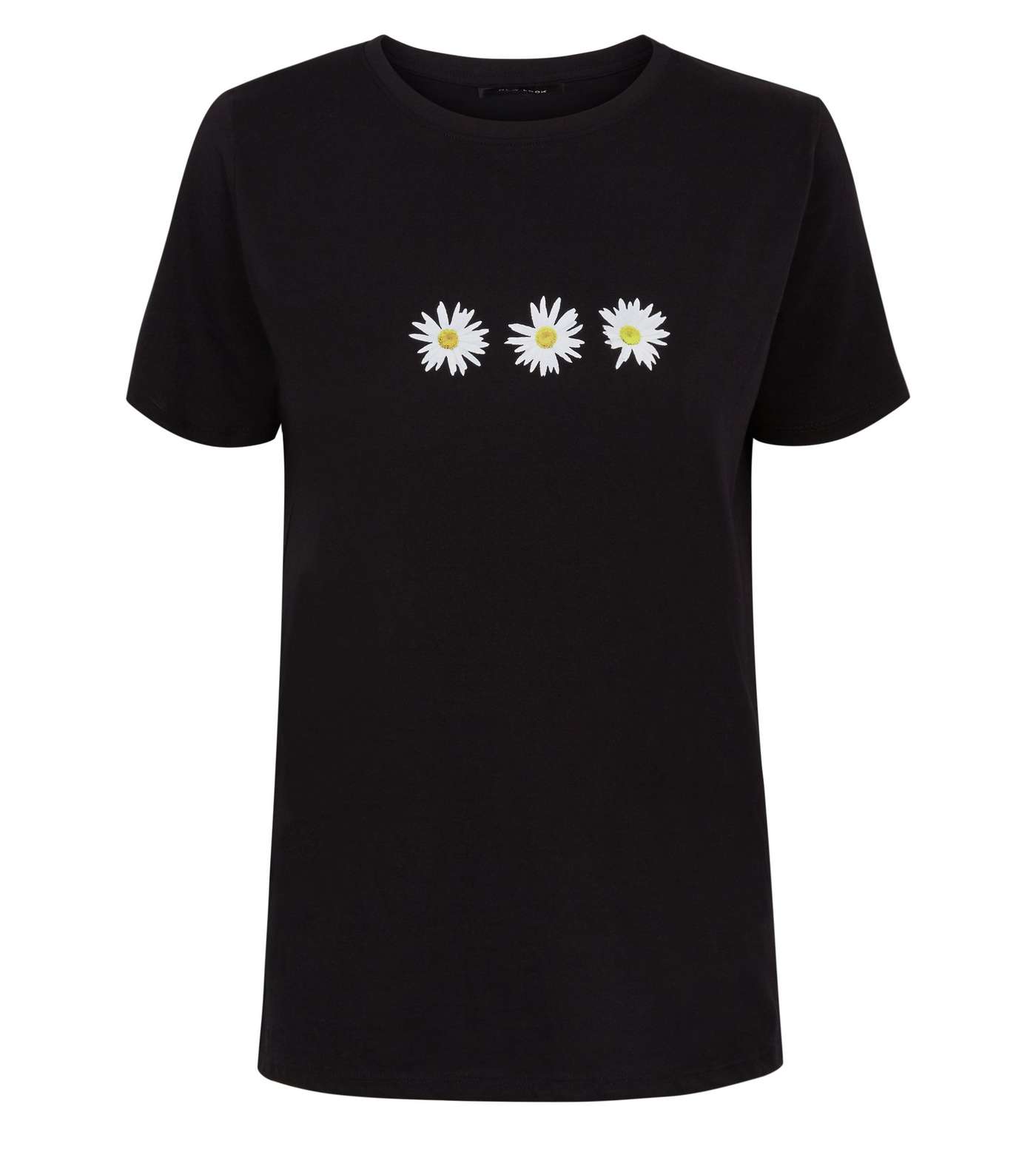 Black Daisy Print Short Sleeve T-Shirt Image 4