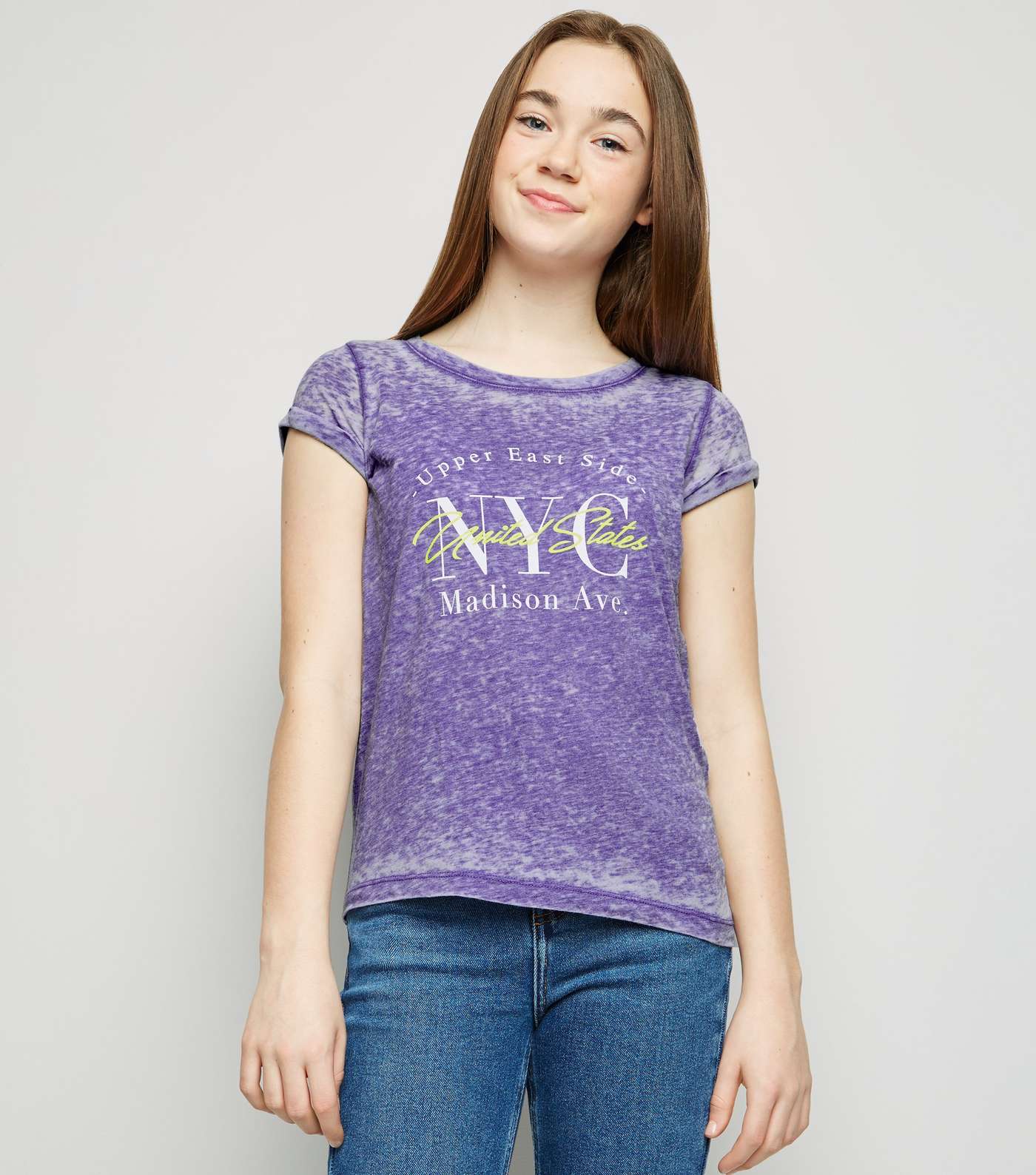 Girls Purple Burnout NYC Slogan T-Shirt 