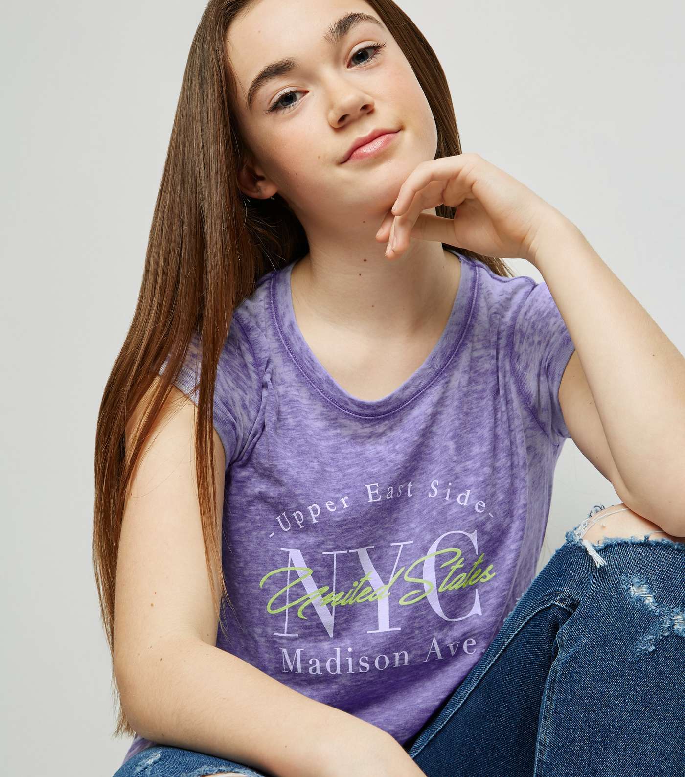 Girls Purple Burnout NYC Slogan T-Shirt  Image 5